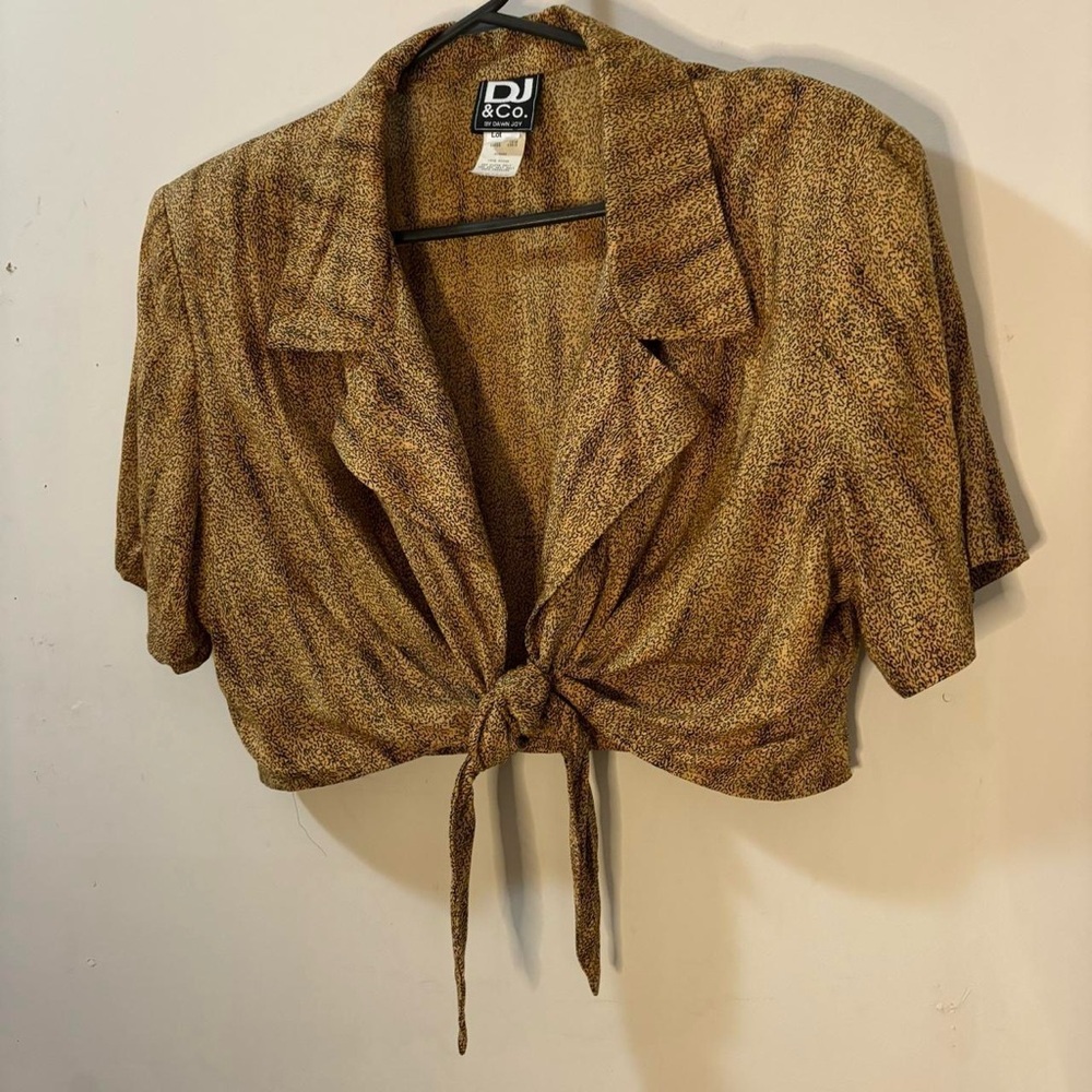 Vintage DJ&CO by Dawn joy cropped animal print front tie shirt size 16